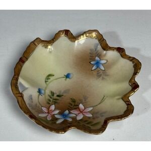 Vintage Imperial Nippon Floral Leaf Trinket Dish Gold Trim Floral Accent Decor